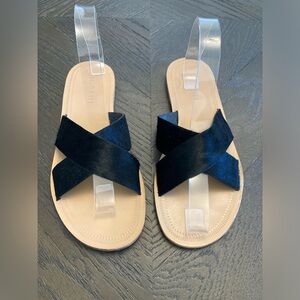 M. Gemi Italian Leather Black Calf Hair Sandals Size 39 8.5